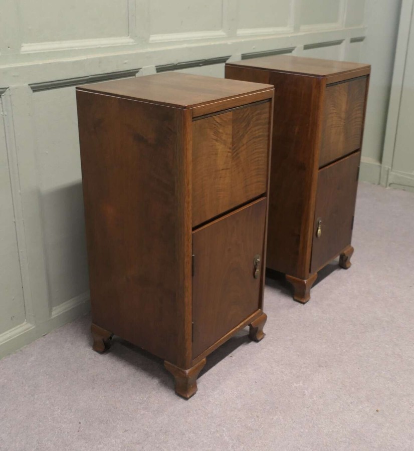 A Pair of Figured Walnut Art Deco Bedside Cabinets This is a very Stylish pair