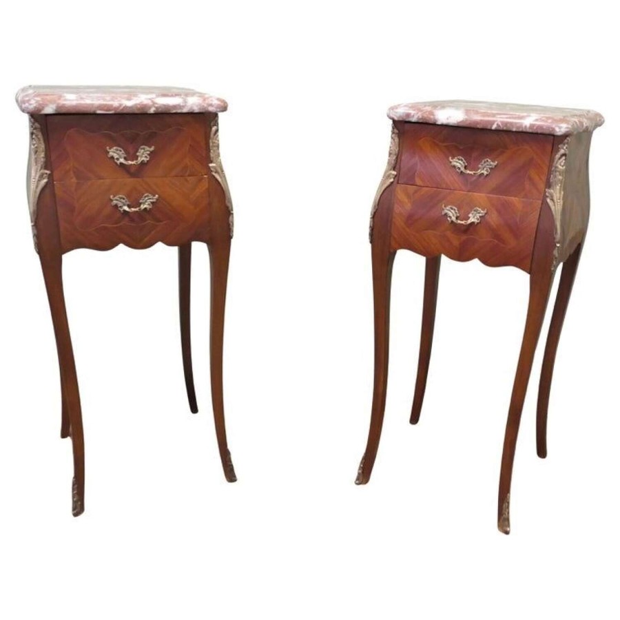A Pair of French Bombe Style Bedside Tables