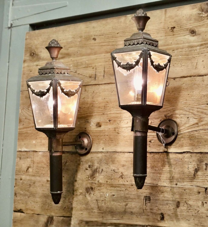 A Pair of French Empire Style Brass Carriage Lights, Wall Lights A pair of 19th Century B