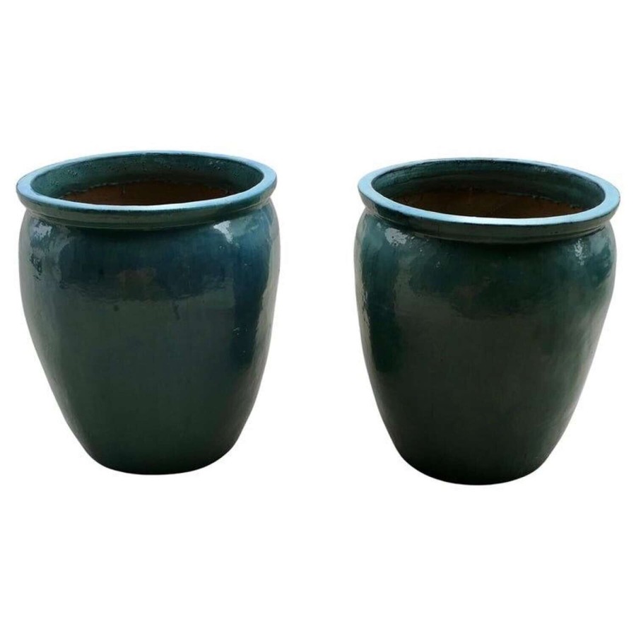 A Pair of Large French Turquoise Garden Tree Planters