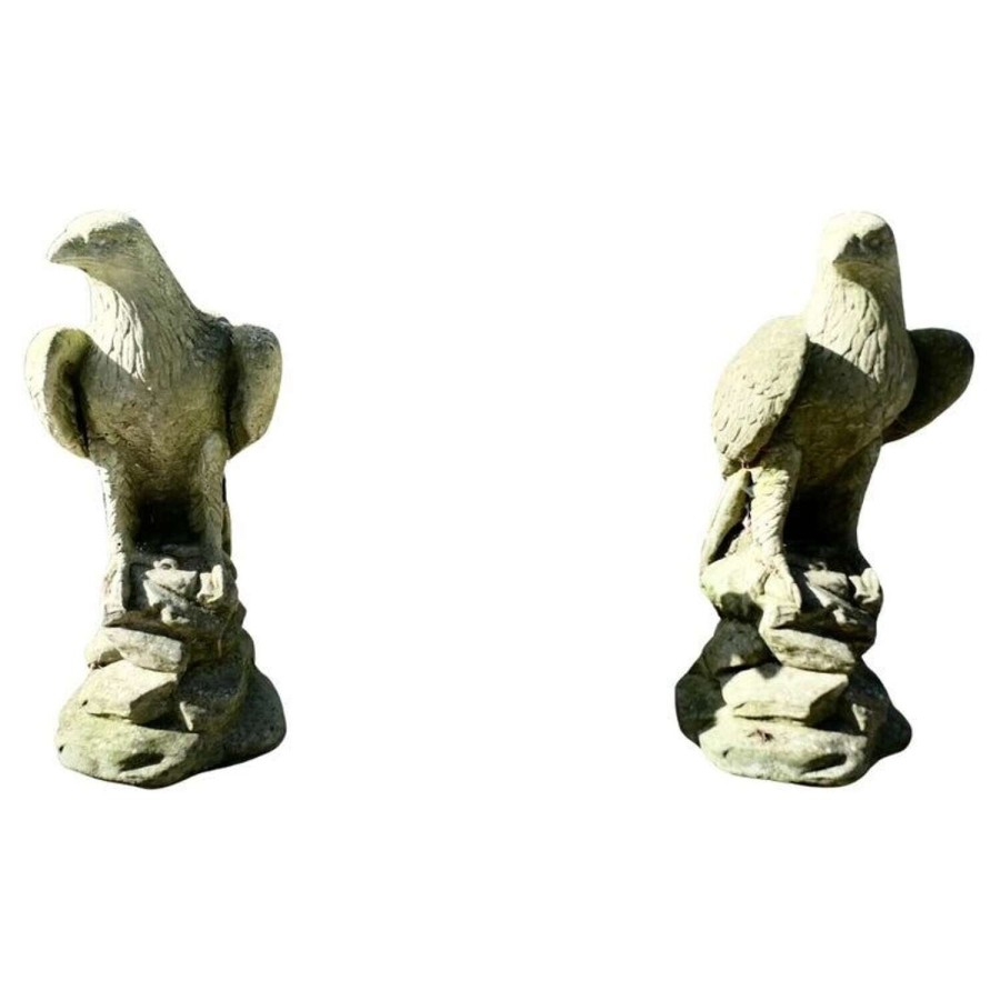 A Pair of Large Old Weathered Eagle Statues or Pillar Caps