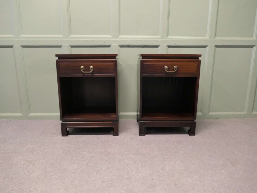 A pair of Mid Century Teak Oriental Style Cupboards or Night Tables