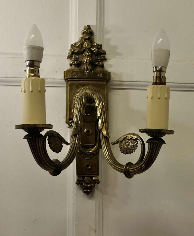 A Pair of Neo Classical Large Brass Twin Wall Lights