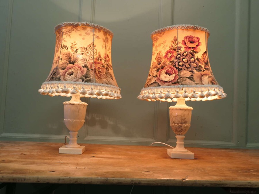 A Pair of White Marble Vase Lamps A Lovely Vintage pair