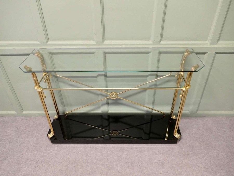 A Stylish Brass and Glass Mid Century Console Table
