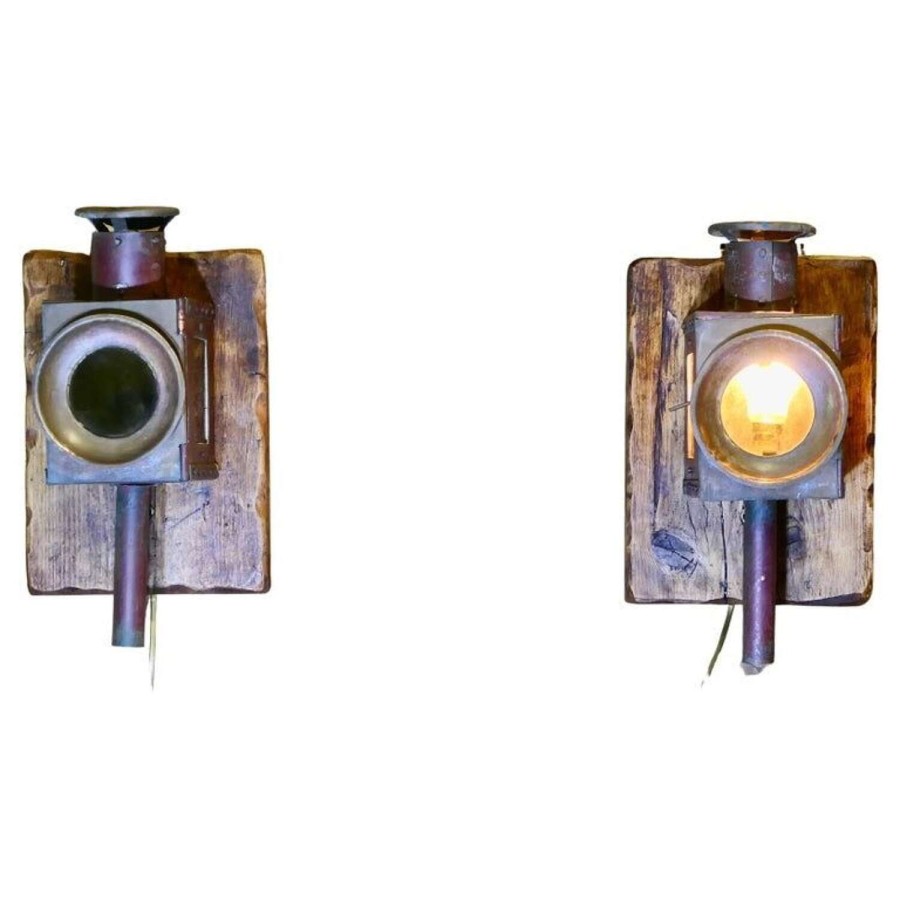 A Superb Pair of Copper and Iron Railway Carriage Lamps