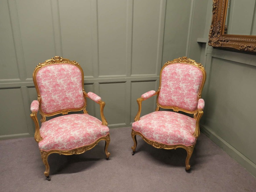 A Superb Pair of French Napoleon III Gilt Salon Chairs