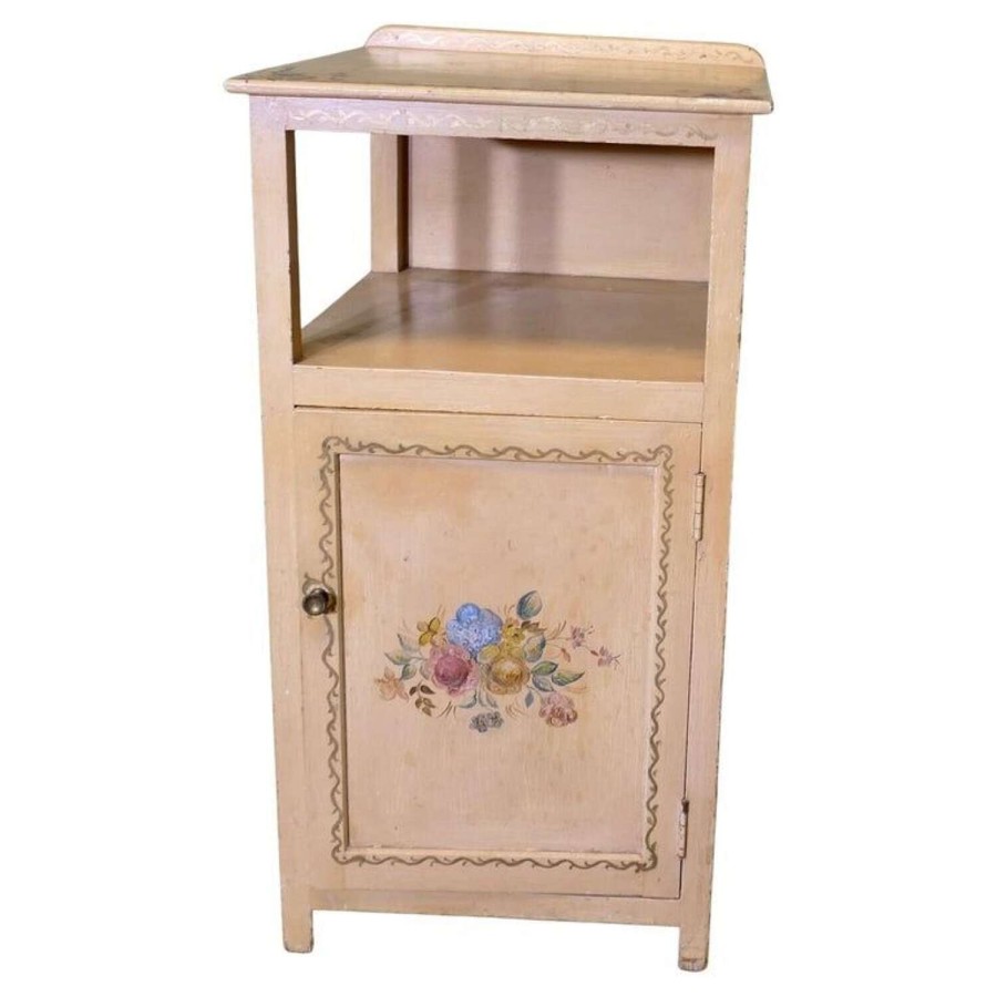 A Very Pretty Bedside Cupboard Hand Painted with Flowers