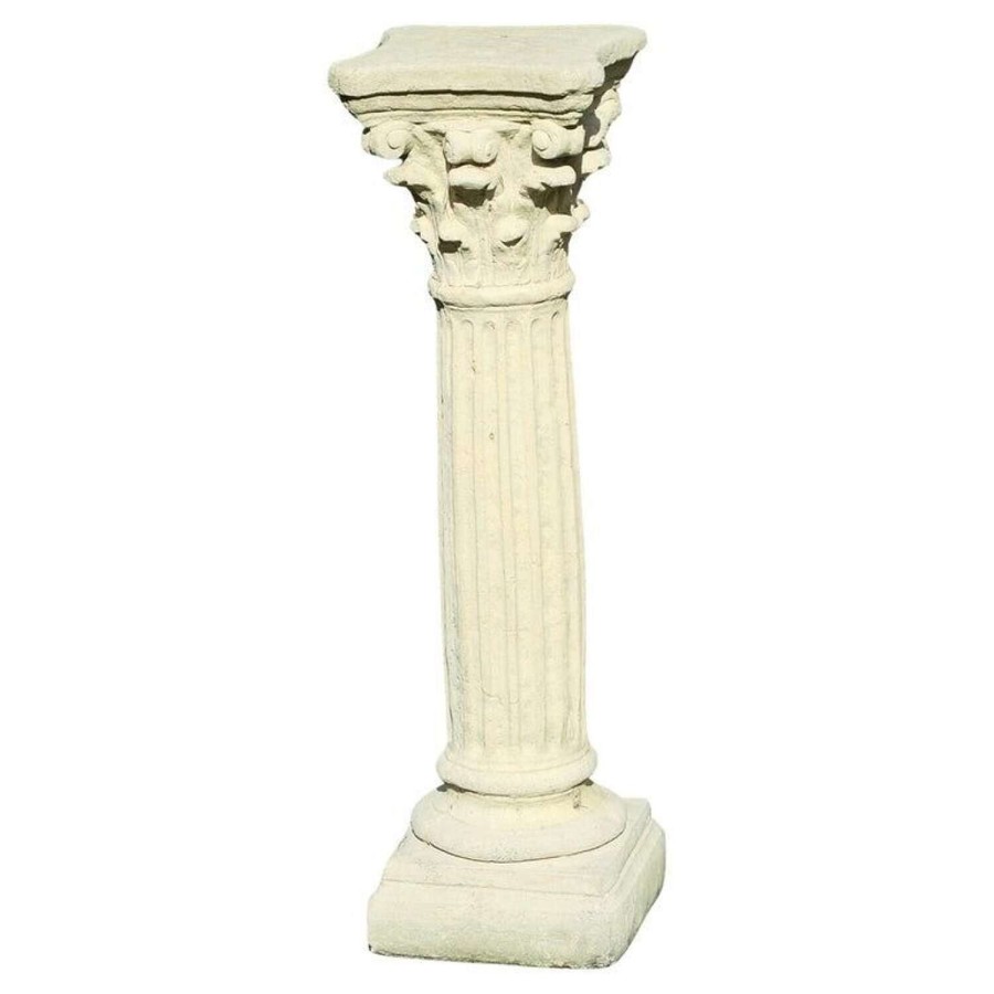 A Weathered Cast Stone Classical Corinthian Column Pedestal