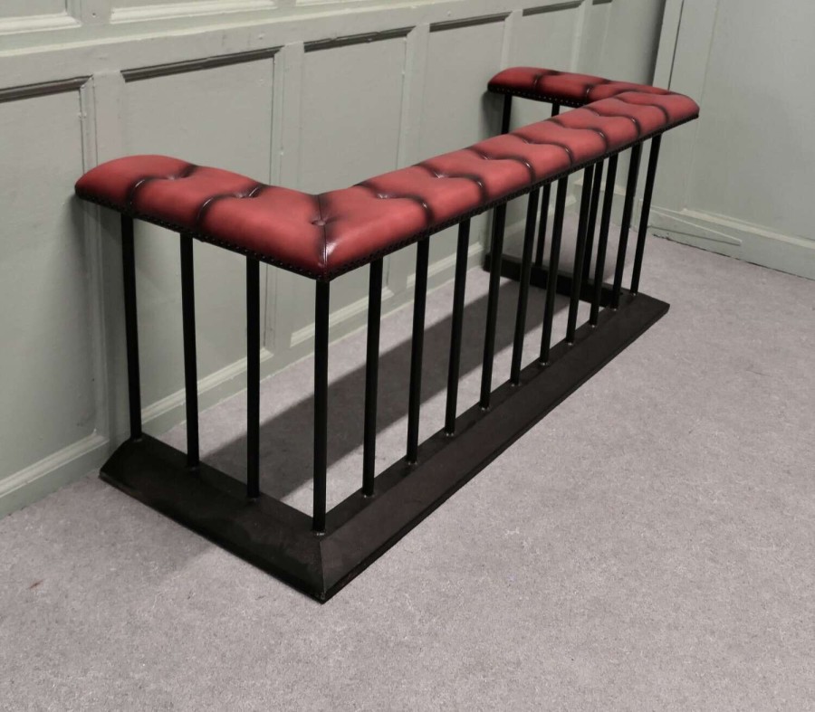 A Wrought Iron and Leather Wrap Around Fire Side Fender, Otherwise known a Club Fender,