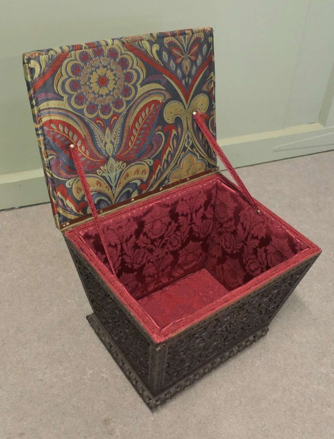 Anglo Indian Profusely Carved Sewing Box Foot Stool A very attractive piece