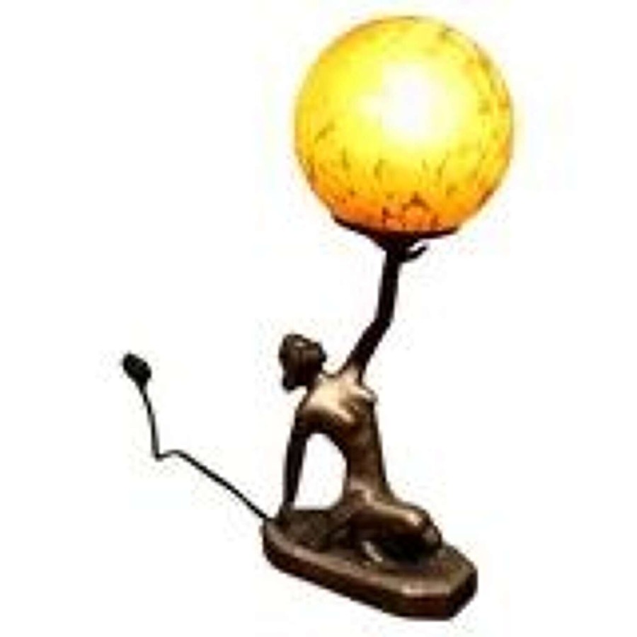 Art Deco Female Bronze Sculpture Globe Lamp