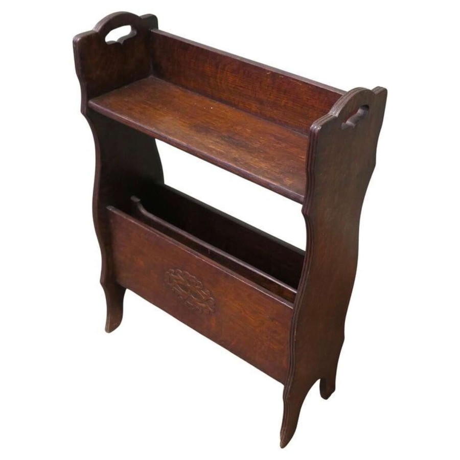 Arts and Crafts Open Front Oak Bookcase with Magazine Rack
