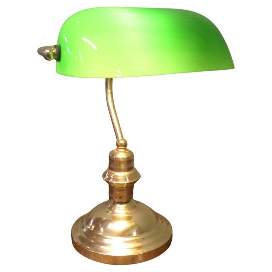 Brass and Green Glass Banker’s Desk Lamp