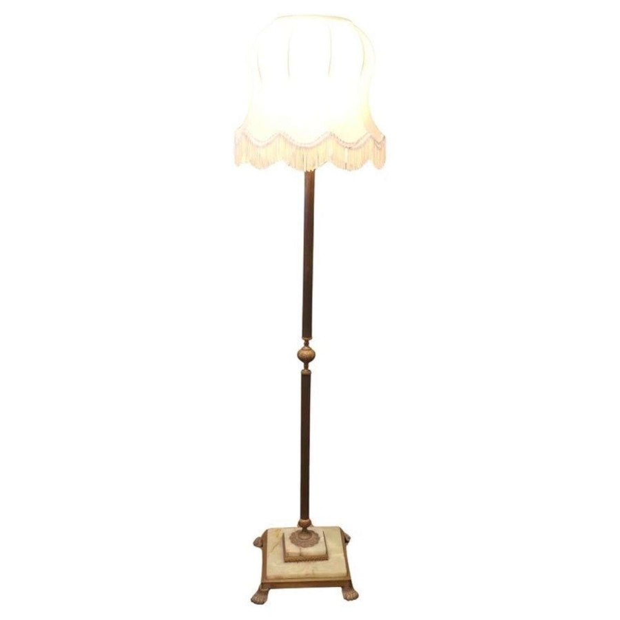 Brass and Onyx Column Floor Lamp, Brass Standard Lamp