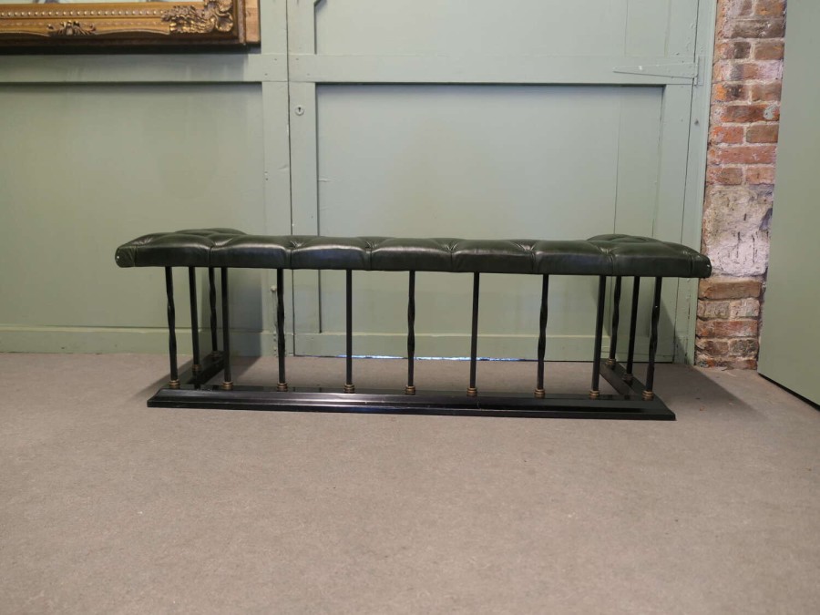 Brass & Iron Club Fender, Buttoned Leather Fire Side Seat