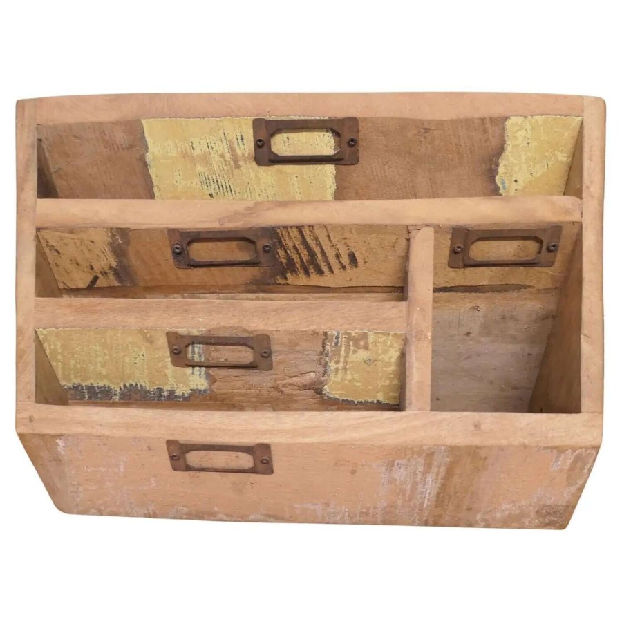 Distressed Industrial Look Desk Top Stationary Box Letter Rack