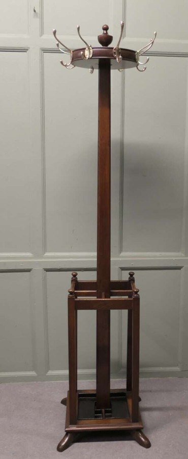 Edwardian Oak Revolving Hat Coat and Umbrella Hall Stand