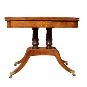Fine Regency Inlaid Rosewood Card Table with Brass Sabots & Castors, Circa 1820