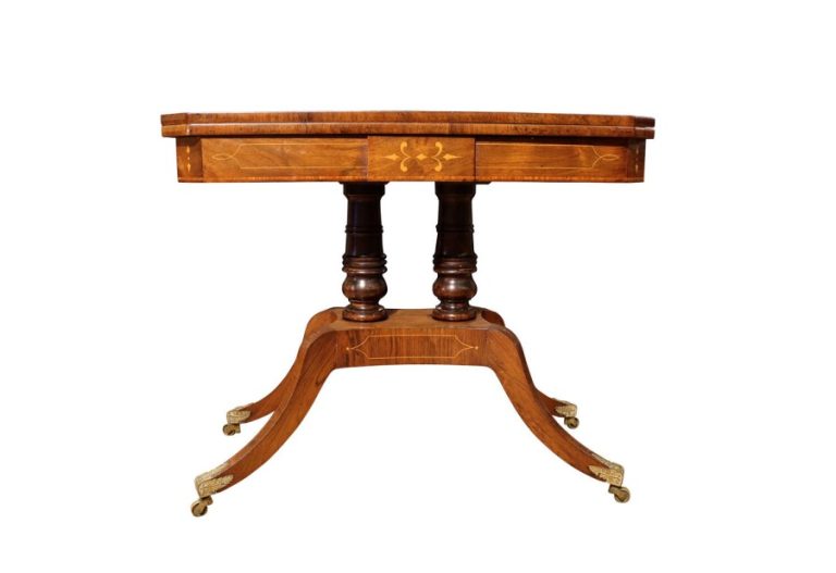 Fine Regency Inlaid Rosewood Card Table with Brass Sabots & Castors, Circa 1820
