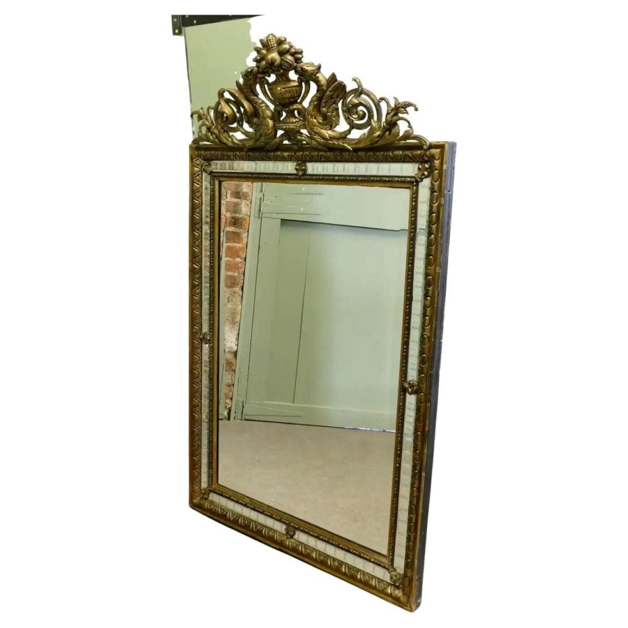 French Black and Gilt Wall Mirror, Dragons and Crest This is a striking piece