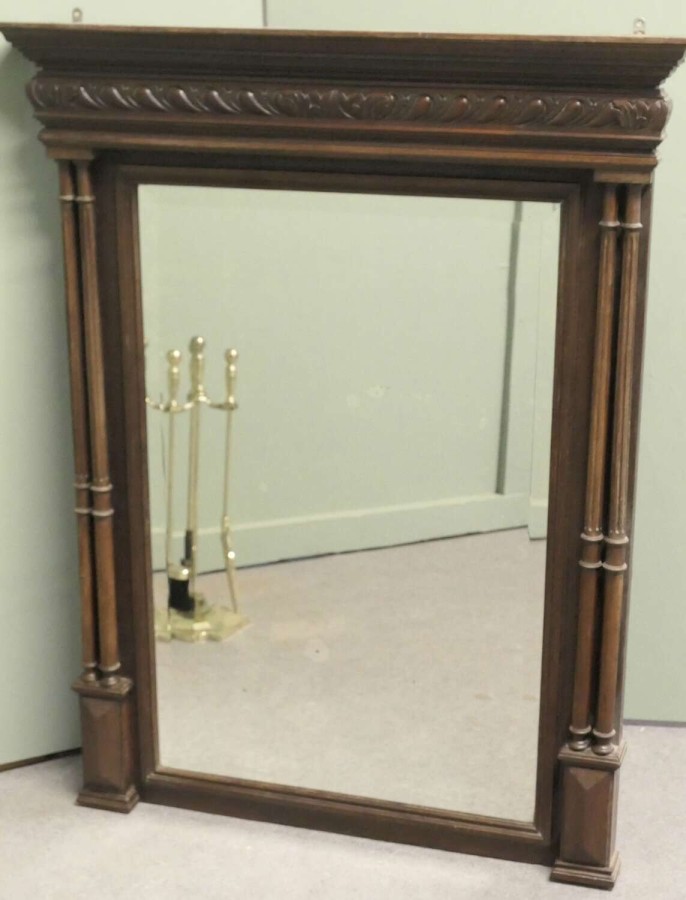 French Carved Oak Wall Mirror with Side Columns