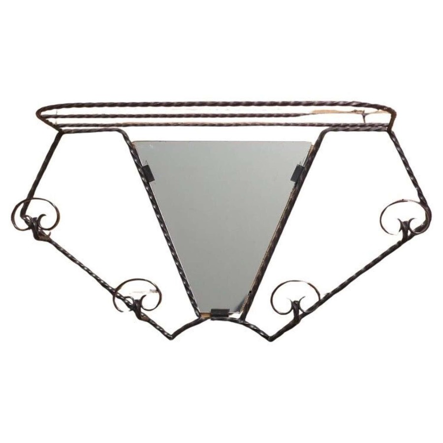 French Iron Hat and Coat Rack with Shelf & Mirror