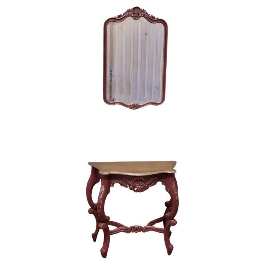 French Painted Console or Hall Table with Matching Mirror