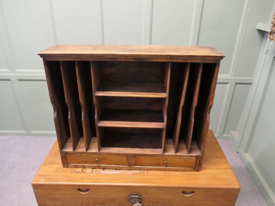 French Post Office Filing Shelf A useful rustic piece in pine, a sectioned shelf