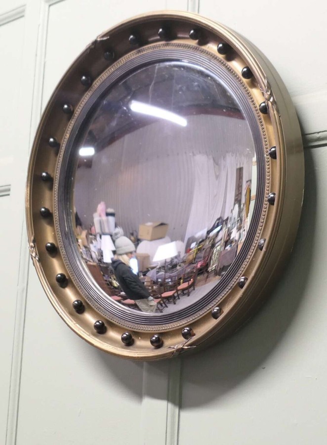 Gilt and Lacquer Regency Style Convex Wall Mirror