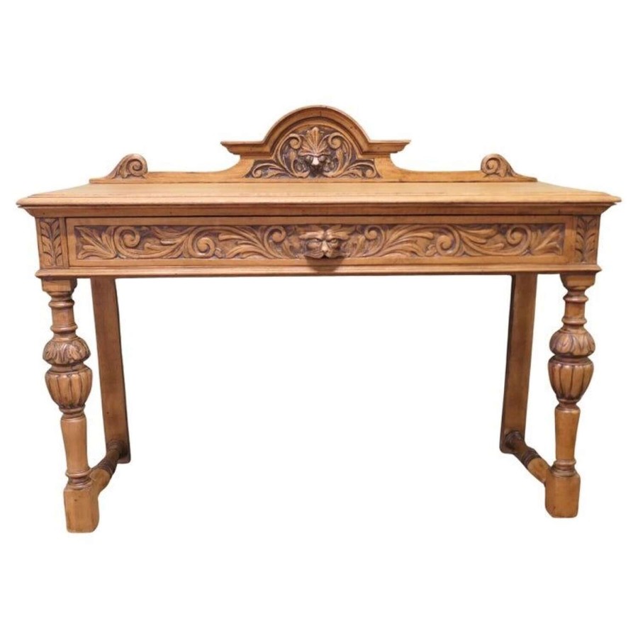 Green Man Carved Golden Oak Hall Table