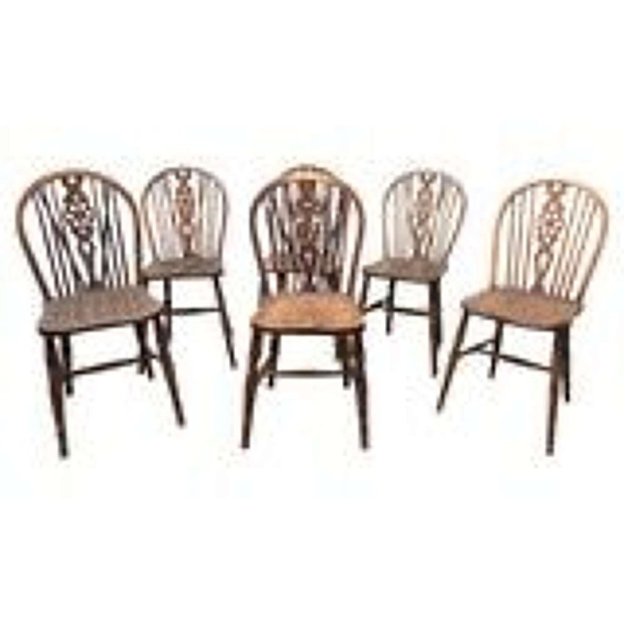 Harlequin Set of 6 Beech & Elm Wheel Back Windsor Kitchen Dining Chairs
