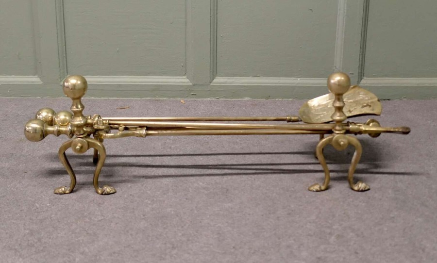 Heavy Gothic Fireside Tools on Andiron Rests