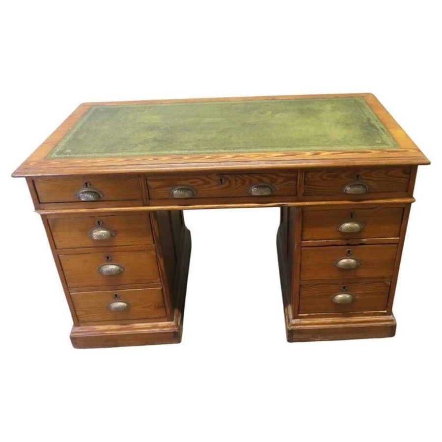 Heavy Quality Late Victorian Pitch Pine Pedestal Desk