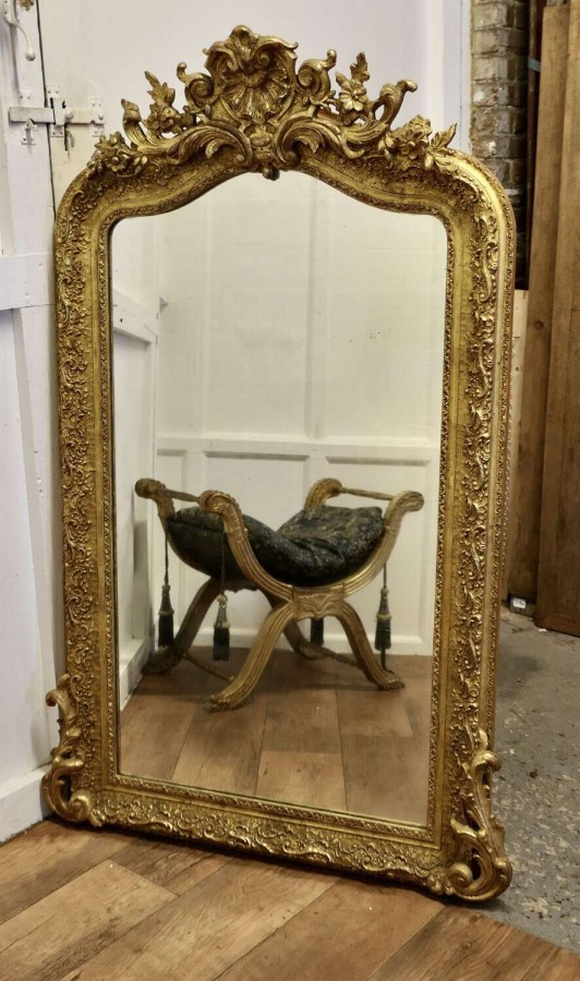 Large French Decorated Louis Philippe Wall Mirror