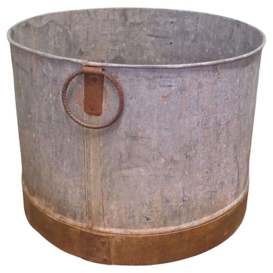 Large Galvanised Steel and Iron Cauldron Log Bin