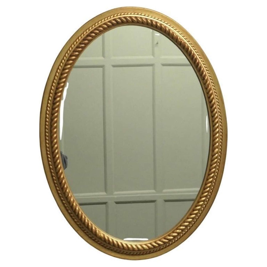 Large Gilt Oval Mirror with Rope Edging Border