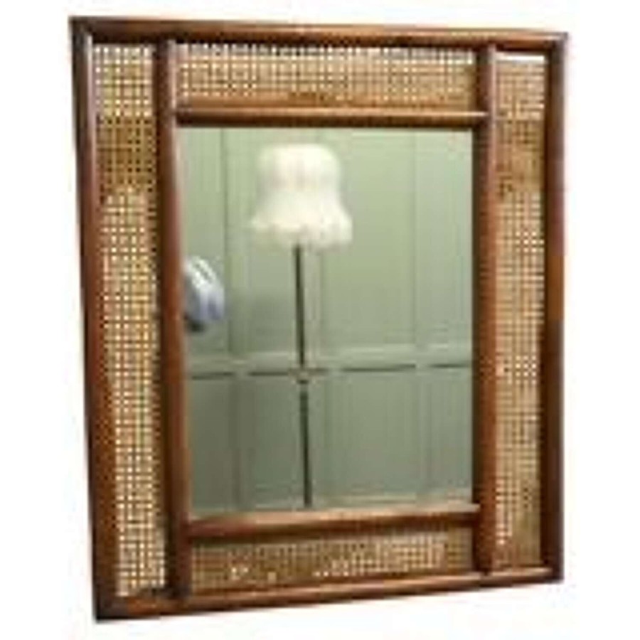 Large Rectangular Mirror with Bergère, Ratan Frame