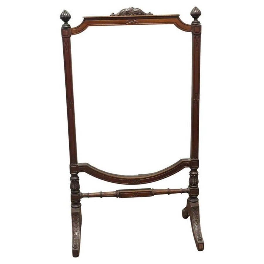 Large Victorian Carved and Glass Fire Screen