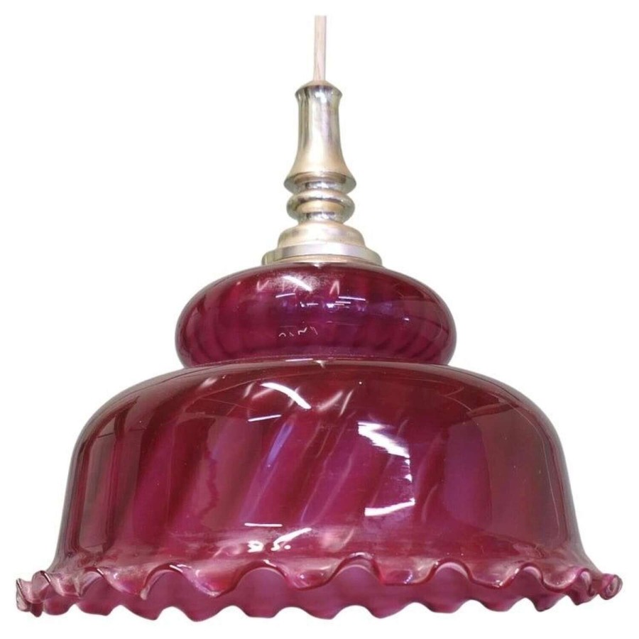 Large Victorian Ruby Glass Ceiling Pendant Lampshade