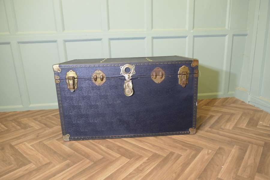 Large Vintage Faux Leather Studded Travel Trunk - Image 4