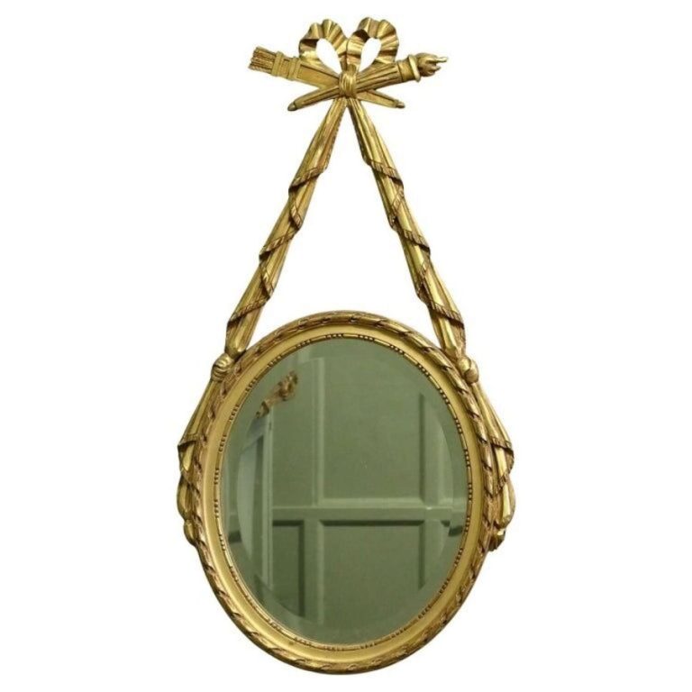 LouisXVI Style Gilt Ribbon and Bow Mirror Oval Mirror