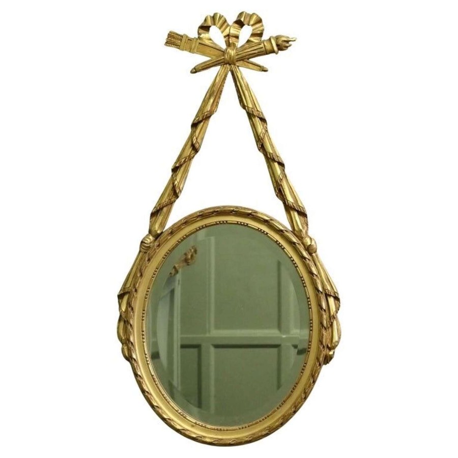 LouisXVI Style Gilt Ribbon and Bow Mirror Oval Mirror