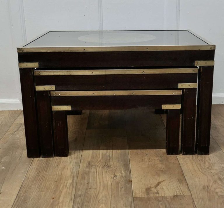 Mid-century Maison Jansen Campaign Style Large Nest of 3 Tables