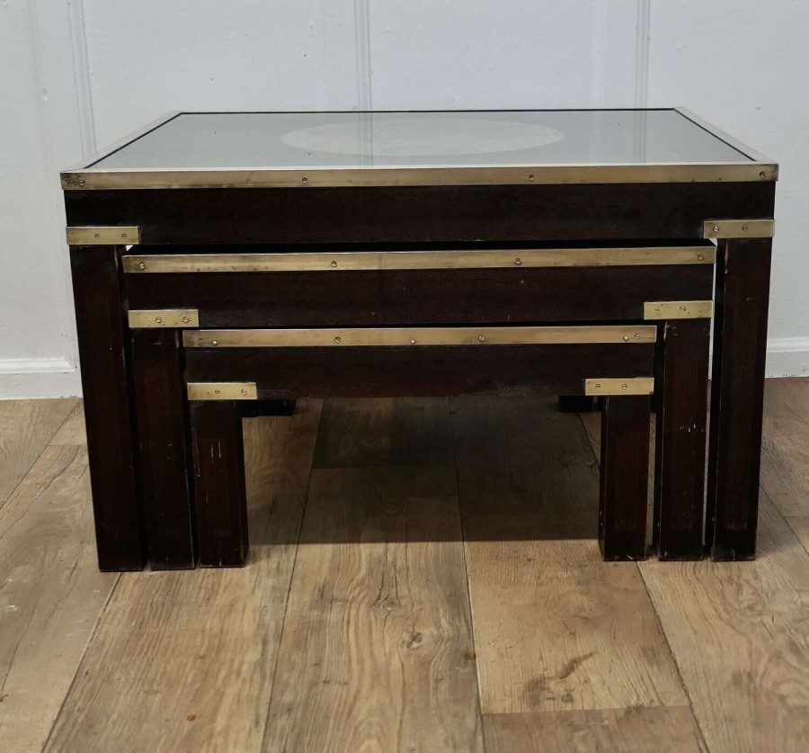 Mid-century Maison Jansen Campaign Style Large Nest of 3 Tables