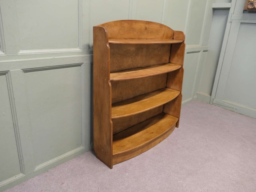 Open Front Golden Oak Bookcase This Bow Fronted waterfall bookcase