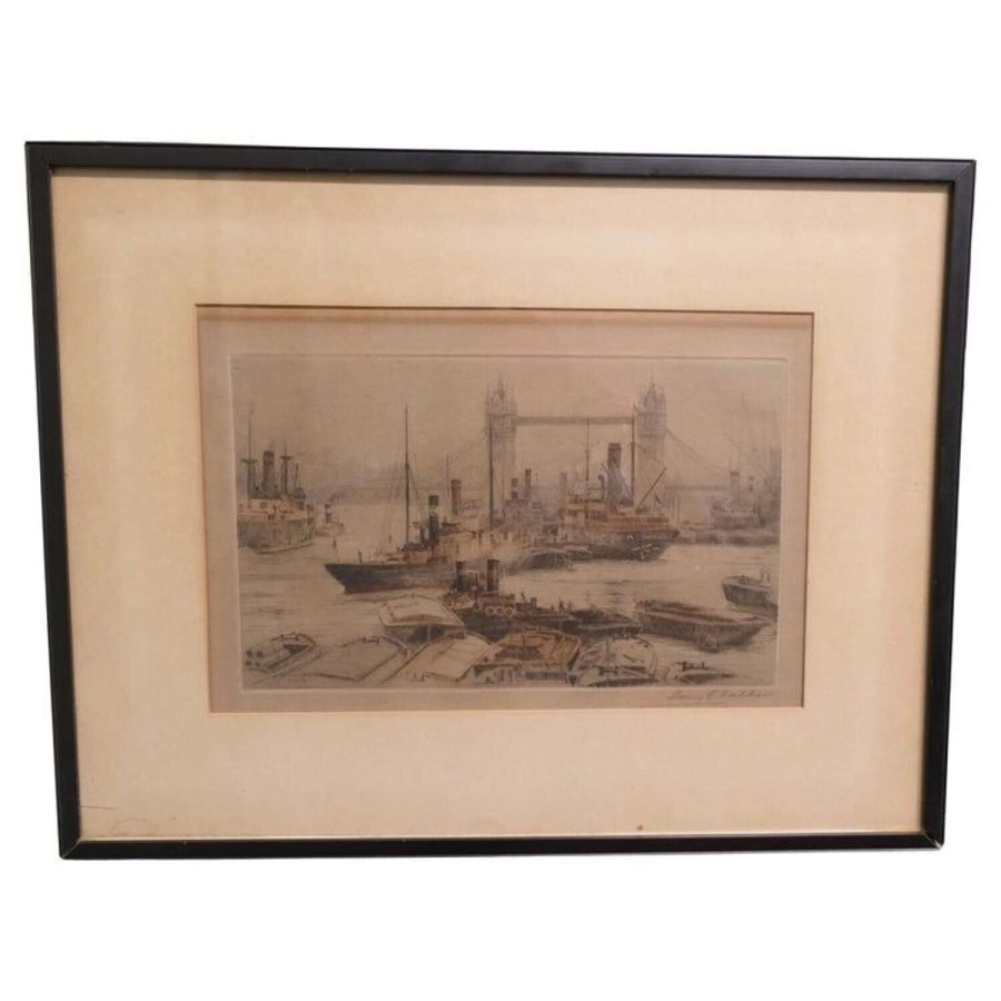 Original London Bridge Etching by Henry G. Walker