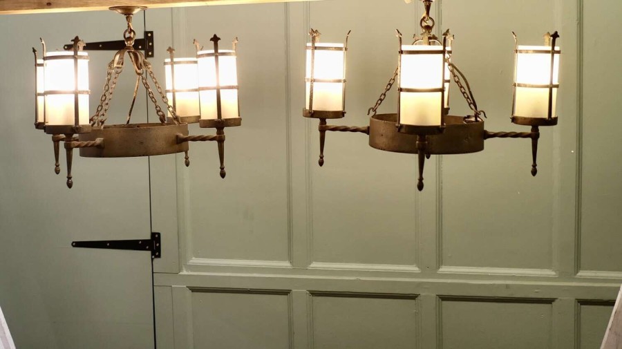Pair of Arts and Crafts 4 Arm Ceiling Lights