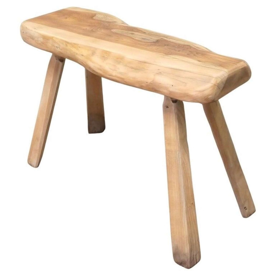 Rustic Stool from a Slice of Solid Live Edge of Yew Wood