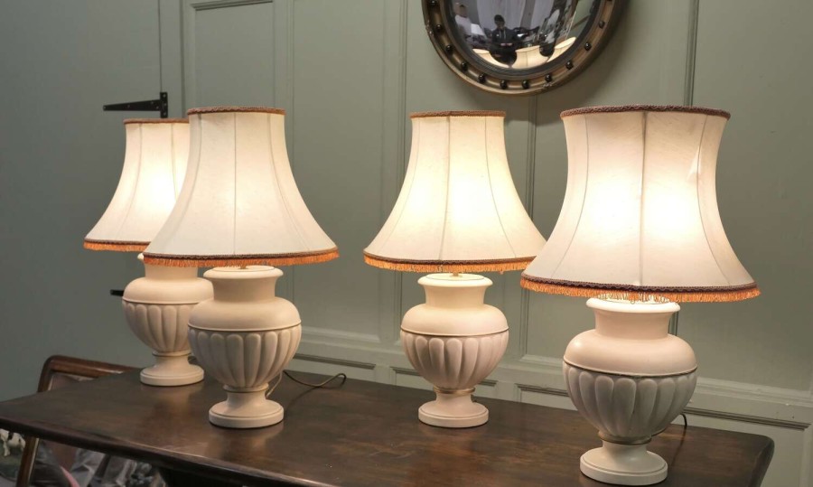 Set of 4 Ceramic Table Lamps with Linen Shades